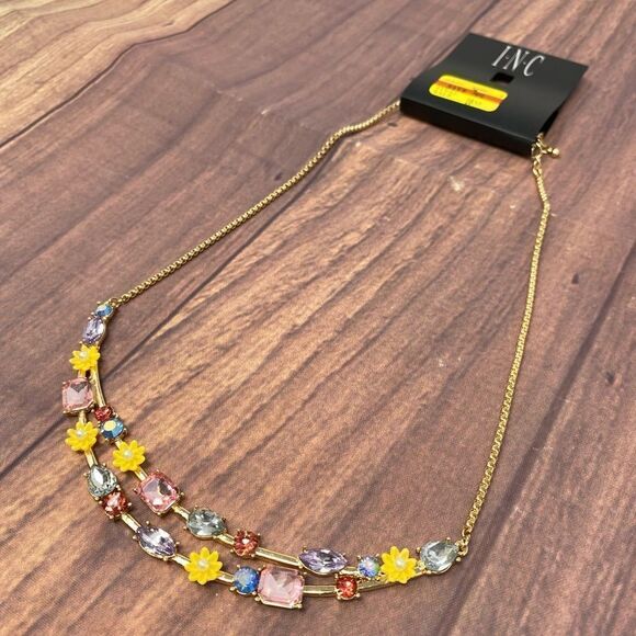 INC CUBIC ZIRCONIA GOLD NECKLACE QP87 - Picture 1 of 4